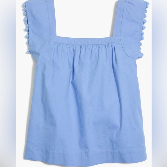 J. Crew Square Neck Pom Pom Cotton Poplin Blouse Top Size 10 blue - Picture 3 of 3